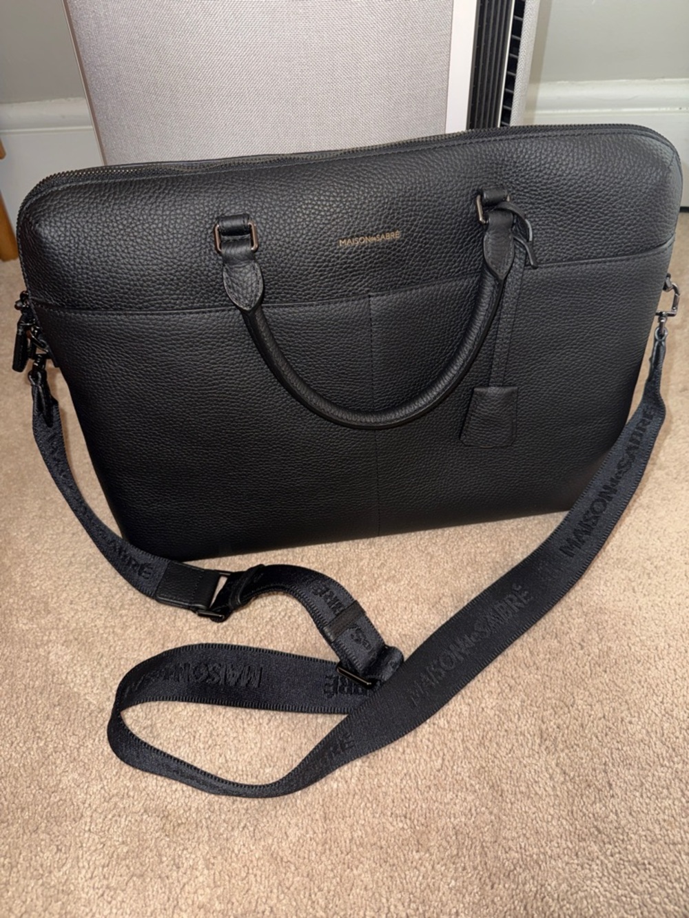 Matt & Nat Black Pebbled Laptop Briefcase with Detachable Strap